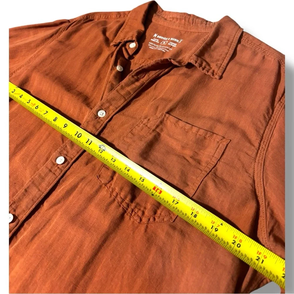 Bridge & Burn Casual Rusty Orange Loose Fit Long Sleeve Collared Button-Up Shirt - Picture 7 of 15
